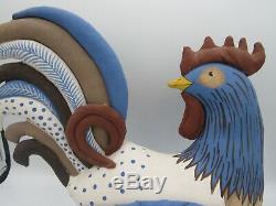 Gladys Boalt 1980 FRENCH HEN/ROOSTER Large Blue/Brown/White 11.5 x 10.5