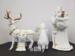 Grandeur Noel 3 Piece Porcelain Figure Set- Santa, Bear, Reindeer- 1999- In Box