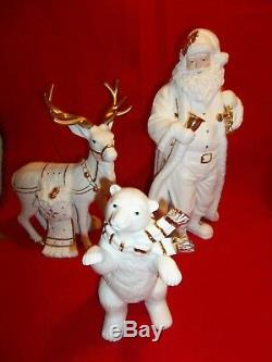 Grandeur Noel 3 Piece Porcelain Figurine Set/ Santa Reindeer Polar Bear'99 652