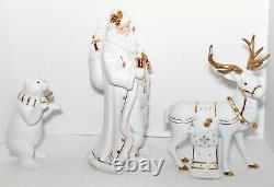Grandeur Noel 3 Piece Porcelain Santa Reindeer & Polar Bear Christmas Set 1999