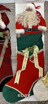 Grandeur Noel African American Santa Claus Christmas Stockings SET Porcelain