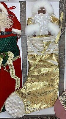 Grandeur Noel African American Santa Claus Christmas Stockings SET Porcelain