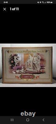 Grandeur Noel Large White Porcelain Gold Firing Santa Set