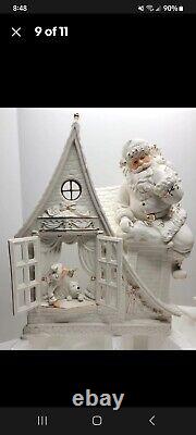 Grandeur Noel Large White Porcelain Gold Firing Santa Set