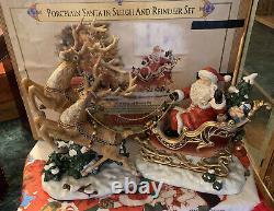 Grandeur Noel Porcelain Santa In Sleigh & Reindeer Set Collector's Edition 2003