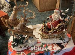 Grandeur Noel Porcelain Santa In Sleigh & Reindeer Set Collector's Edition 2003