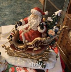 Grandeur Noel Porcelain Santa In Sleigh & Reindeer Set Collector's Edition 2003