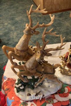 Grandeur Noel Porcelain Santa In Sleigh & Reindeer Set Collector's Edition 2003