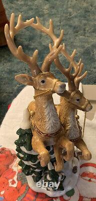 Grandeur Noel Porcelain Santa In Sleigh & Reindeer Set Collector's Edition 2003