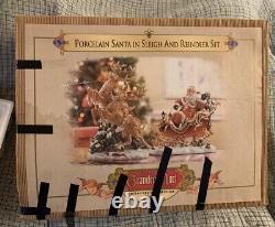 Grandeur Noel Porcelain Santa In Sleigh & Reindeer Set Collector's Edition 2003