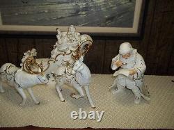 Grandeur Noel Porcelain Santa and Sleigh Set with Reindeer 2001 Collectors Edition