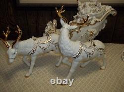 Grandeur Noel Porcelain Santa and Sleigh Set with Reindeer 2001 Collectors Edition