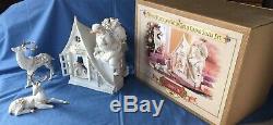 Grandeur Noel Santa 3 Pc Set 2003 Reindeer Girl Dog Peek JG0140 White Porcelain