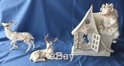 Grandeur Noel Santa 3 Pc Set 2003 Reindeer Girl Dog Peek JG0140 White Porcelain