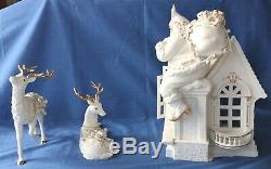 Grandeur Noel Santa 3 Pc Set 2003 Reindeer Girl Dog Peek JG0140 White Porcelain