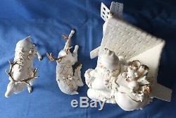 Grandeur Noel Santa 3 Pc Set 2003 Reindeer Girl Dog Peek JG0140 White Porcelain