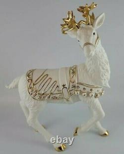 Grandeur Noel Santa Sleigh Reindeer White Porcelain Christmas Ensemble IN BOX