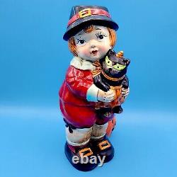 Halloween Boy With Black Cat Pumpkin Vase Figurine John Grossman Collection 2005