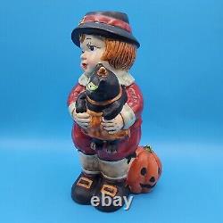 Halloween Boy With Black Cat Pumpkin Vase Figurine John Grossman Collection 2005