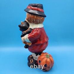 Halloween Boy With Black Cat Pumpkin Vase Figurine John Grossman Collection 2005