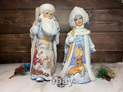 Hand Carved Russian Wooden Santa Snow Maiden Christmas ornaments