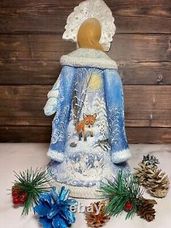 Hand Carved Russian Wooden Santa Snow Maiden Christmas ornaments