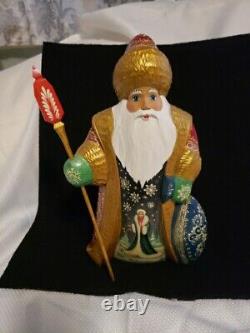 Hand carved, hand Painted Wood Russian santa signed