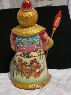 Hand carved, hand Painted Wood Russian santa signed