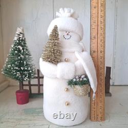 Hearts & Ivy 7.5 White Snowman With Gold Glitter Tree and Bucket of Berries