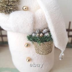 Hearts & Ivy 7.5 White Snowman With Gold Glitter Tree and Bucket of Berries