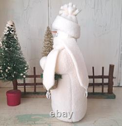 Hearts & Ivy 7.5 White Snowman With Gold Glitter Tree and Bucket of Berries