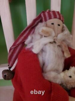 Honey & Me Sitting Christmas Santa with Teddy Bear- Primitive doll