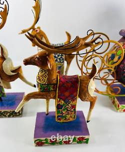 Jim Shore HeartWood Creek DASH AWAY & DELIVERING JOY SANTA/REINDEER SET No Box