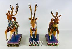 Jim Shore HeartWood Creek DASH AWAY & DELIVERING JOY SANTA/REINDEER SET No Box