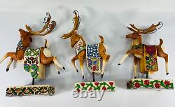 Jim Shore HeartWood Creek DASH AWAY & DELIVERING JOY SANTA/REINDEER SET No Box