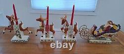 Jim Shore Holiday Tradition Set with Santa Sleigh and 3 Reindeer Candle Holders