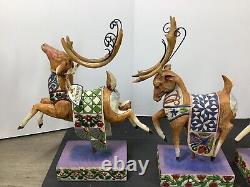 Jim Shore SANTA Sleigh Delivering Joy and 3 Reindeer Dash Away Heartwood Creek
