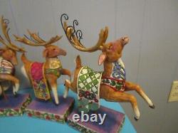 Jim Shore Santa Sleigh & 3 Reindeer Set Delivering Joy Dash Away Christmas Magic