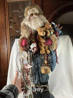 KAREN HASKELL Huge Santa SIGNED 35 Inch Robe Toys Beads Vtg Designer Creation