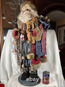 KAREN HASKELL Huge Santa SIGNED 35 Inch Robe Toys Beads Vtg Designer Creation