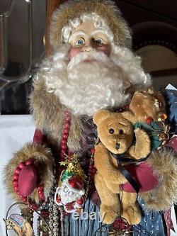 KAREN HASKELL Huge Santa SIGNED 35 Inch Robe Toys Beads Vtg Designer Creation