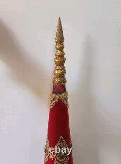 KATHERINE'S COLLECTION JEWELED RED VELVET GOLD PLAID CHRISTMAS TREE 24 New