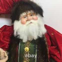 Katherine's Collection Santa Claus Doll 24 Tartan with Velvet Suit Toy Sack