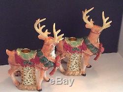 Kirkland Signature Santa and Sleigh with Reindeer Candle Holders w Original Box