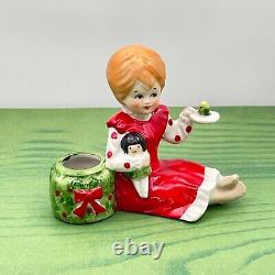 Kitschy Christmas Sisters With Dolls Mid Century MCM Candleholder Figurine Japan
