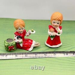 Kitschy Christmas Sisters With Dolls Mid Century MCM Candleholder Figurine Japan