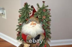 LARGE Jolly Santa in a Sleigh 27x24 Faux Leather Sleigh Faux Fur trim with toys