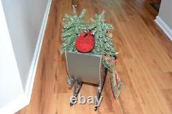 LARGE Jolly Santa in a Sleigh 27x24 Faux Leather Sleigh Faux Fur trim with toys