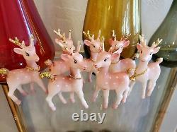 LOT OF 7 Vintage Pink Beauties Plastic Christmas Reindeer gold Bell RETRO 4
