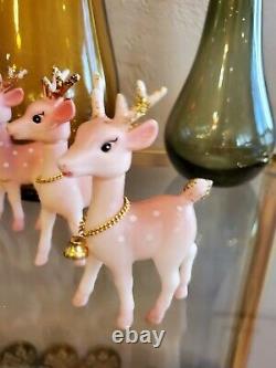 LOT OF 7 Vintage Pink Beauties Plastic Christmas Reindeer gold Bell RETRO 4